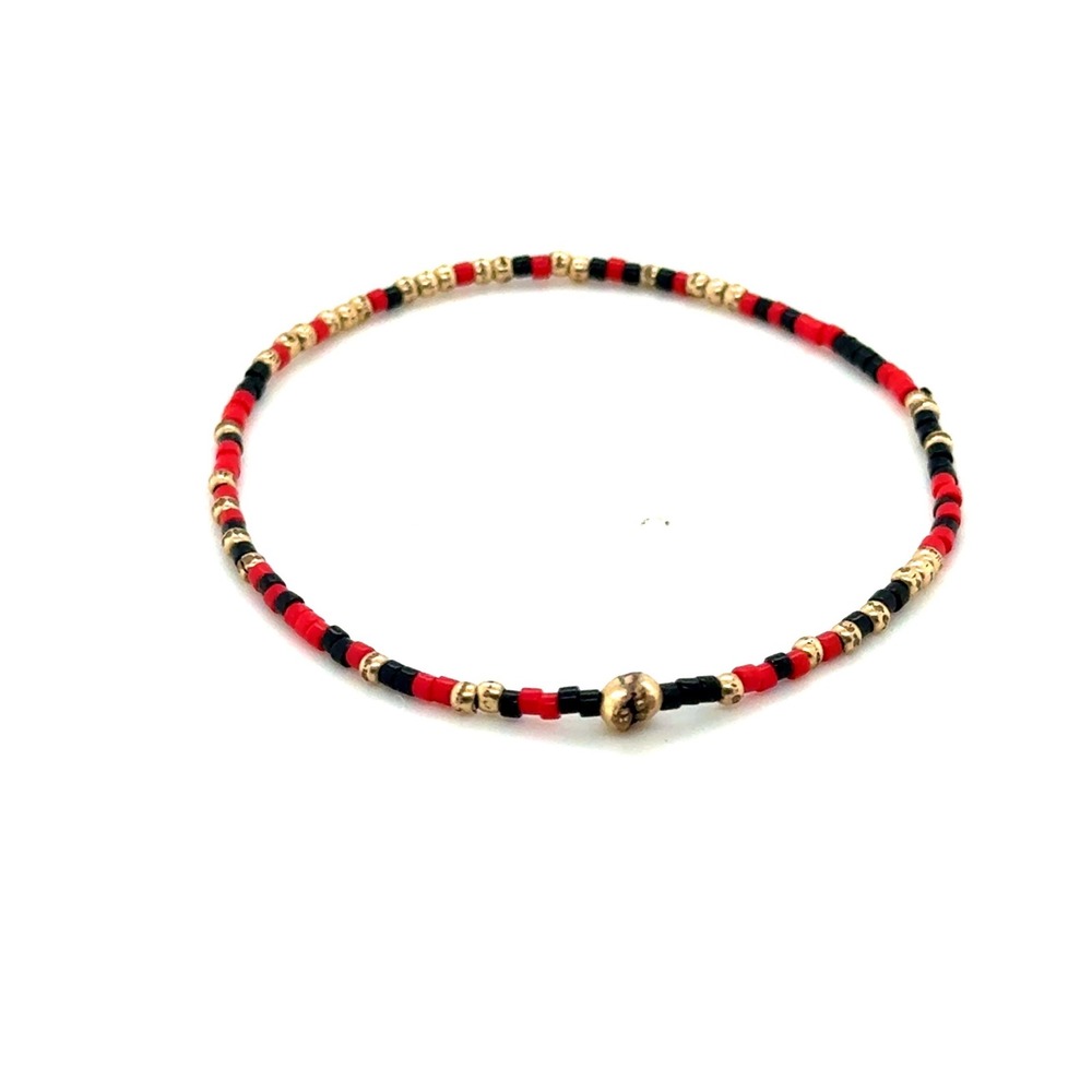 Enewton Beaded Stretch Bracelet Red Black Gold Seed Bead Minimalist Stacking